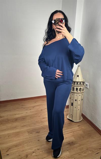 TERS DİKİŞ MODAL DÜŞÜK OMUZ LACİVERT TAKIM