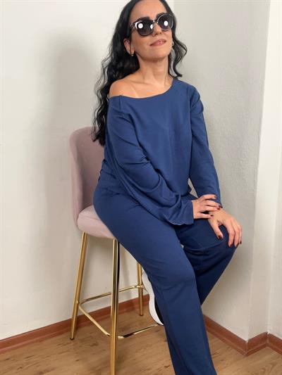 TERS DİKİŞ MODAL DÜŞÜK OMUZ LACİVERT TAKIM