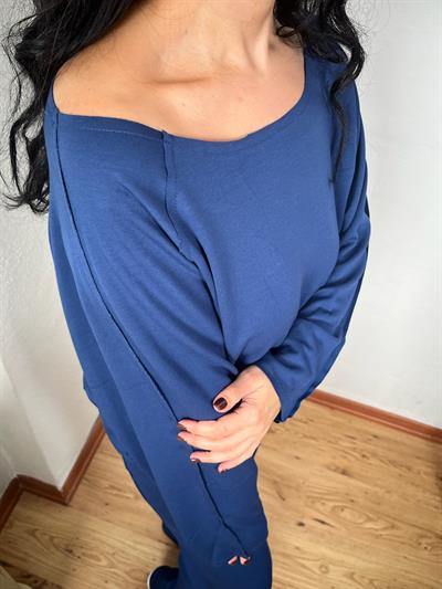 TERS DİKİŞ MODAL DÜŞÜK OMUZ LACİVERT TAKIM