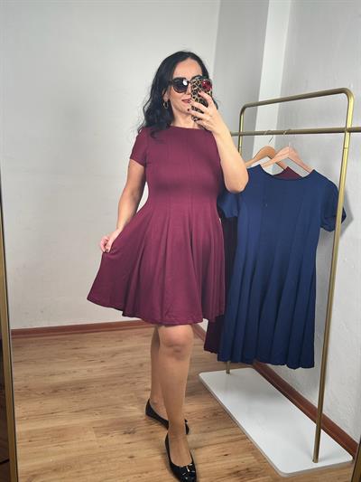 VOLANLI MODAL BORDO ELBİSE