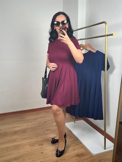 VOLANLI MODAL BORDO ELBİSE