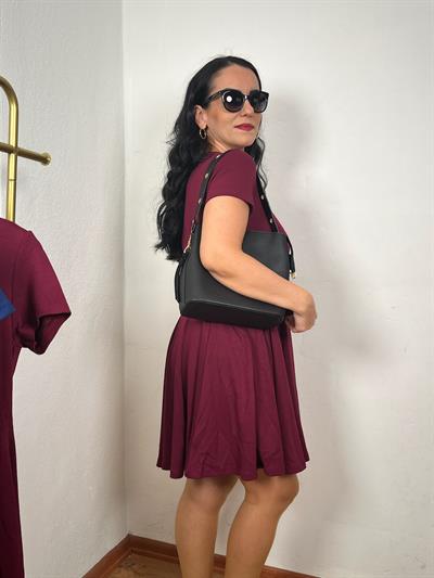 VOLANLI MODAL BORDO ELBİSE