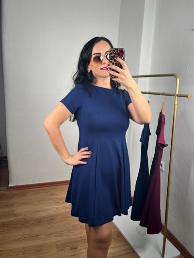 VOLANLI MODAL LACİVERT ELBİSE