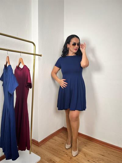 VOLANLI MODAL LACİVERT ELBİSE