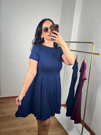 VOLANLI MODAL LACİVERT ELBİSE