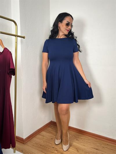 VOLANLI MODAL LACİVERT ELBİSE