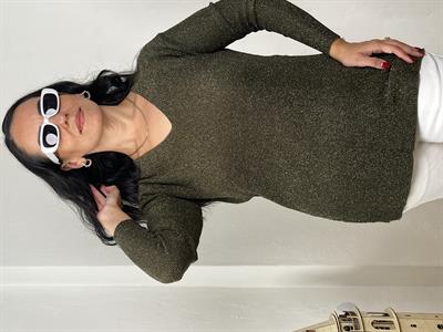 SİMLİ V YAKA HAKİ TRİKO BLUZ