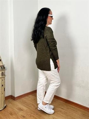 SİMLİ V YAKA HAKİ TRİKO BLUZ