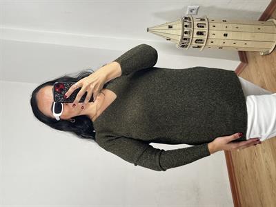 SİMLİ V YAKA HAKİ TRİKO BLUZ