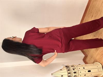 TAŞ DETAYLI KRİSTAL KUMAŞ BORDO İKİLİ TAKIM