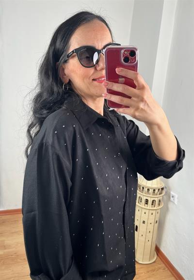 TAŞLI LÜKS KALİTE KETEN SİYAH GÖMLEK PANTOLON TAKIM