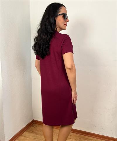 TAŞLI TASARIM MİNİ MODAL BORDO ELBİSE