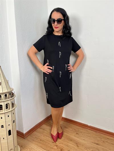 TAŞLI TASARIM MİNİ MODAL SİYAH ELBİSE