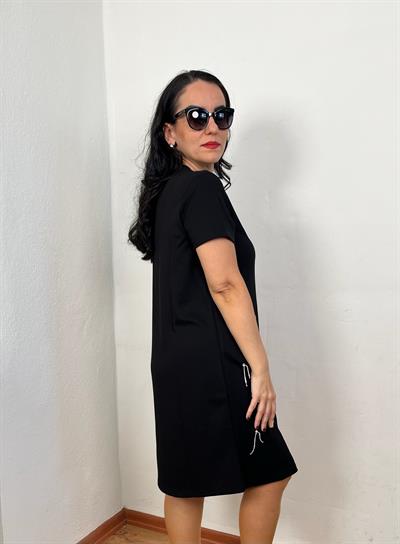 TAŞLI TASARIM MİNİ MODAL SİYAH ELBİSE