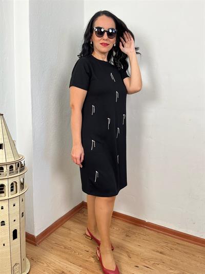 TAŞLI TASARIM MİNİ MODAL SİYAH ELBİSE