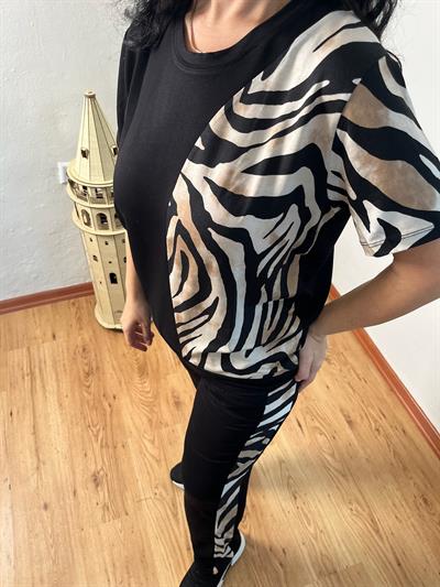 TEK TARAF LEOPAR DESEN KRİSTAL KUMAŞ SİYAH İKİLİ TAKIM