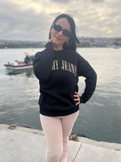 LEOPAR MARKA BASKILI SİYAH SWEATSHİRT