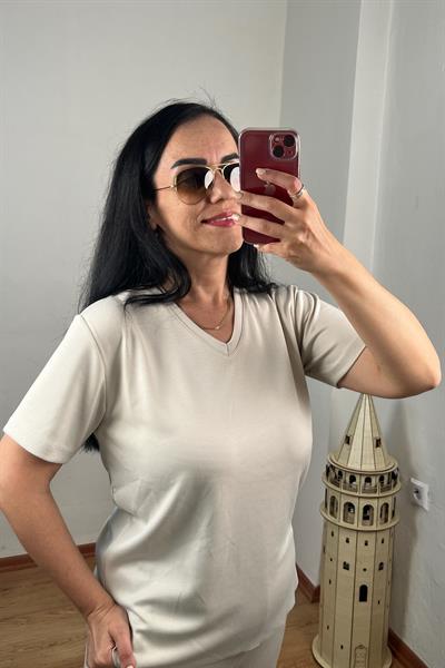 V YAKA OYSH KUMAŞ BEJ İKİLİ TAKIM