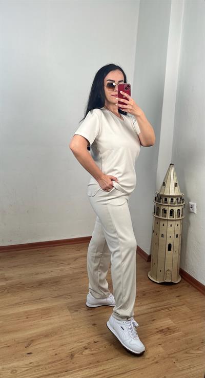 V YAKA OYSH KUMAŞ BEJ İKİLİ TAKIM