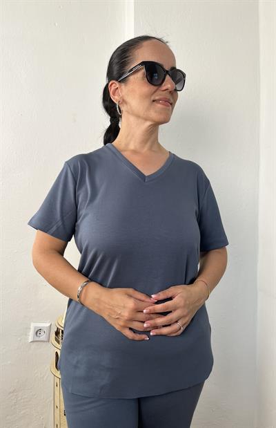 V YAKA OYSH KUMAŞ İNDİGO İKİLİ TAKIM