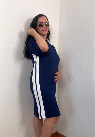 YAN BEYAZ ŞERİTLİ MODAL KUMAŞ LACİVERT ELBİSE