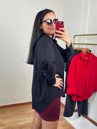 YARASA KOL PAMUK SATEN SİYAH GÖMLEK