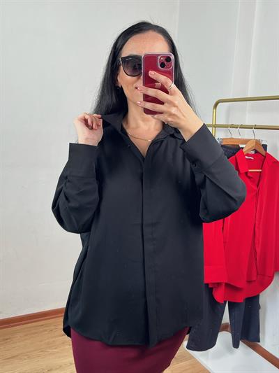 YARASA KOL PAMUK SATEN SİYAH GÖMLEK