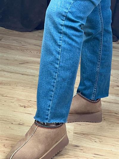 BOYFİT KOYU MAVİ KESİK PAÇA JEAN PANTOLON