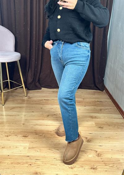 BOYFİT KOYU MAVİ KESİK PAÇA JEAN PANTOLON