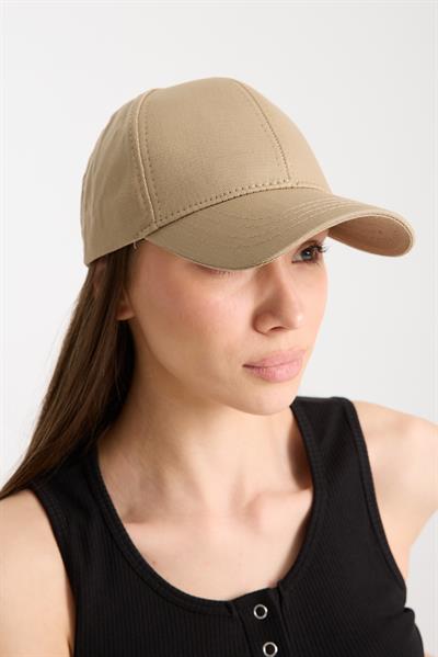 Kadın Bej Basic Arkası Cırtlı Ayarlanabilir Beyzbol Şapka