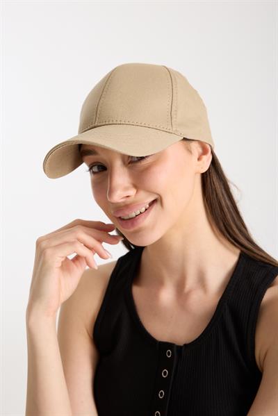 Kadın Bej Basic Arkası Cırtlı Ayarlanabilir Beyzbol Şapka