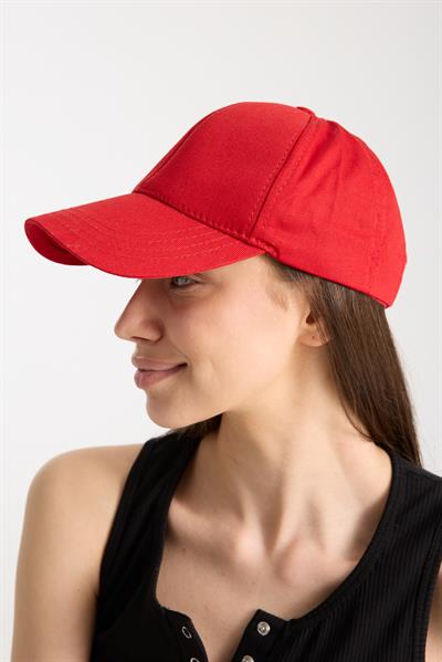 Kadın Kırmızı Basic Arkası Cırtlı Ayarlanabilir Beyzbol Şapka