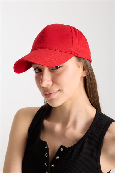 Kadın Kırmızı Basic Arkası Cırtlı Ayarlanabilir Beyzbol Şapka