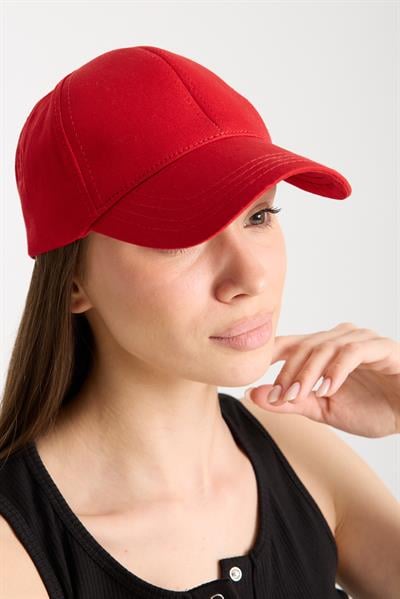 Kadın Kırmızı Basic Arkası Cırtlı Ayarlanabilir Beyzbol Şapka