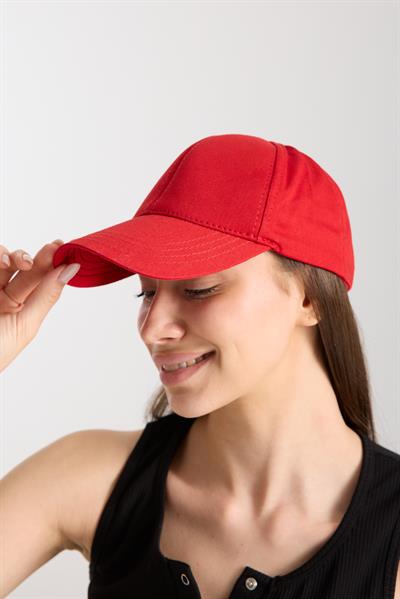 Kadın Kırmızı Basic Arkası Cırtlı Ayarlanabilir Beyzbol Şapka
