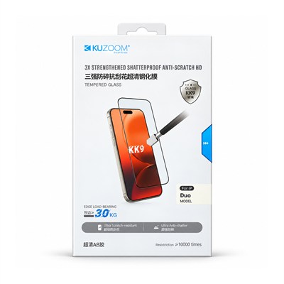 KUZOOM Kuzoom KK9 Ultra Narrow Edge Dustproof Tempered Glass Film IP iPhone Duo Clear Şeffaf Toz Önleyici İnce Çerçeveli Temperli Cam Ekran Koruyucu