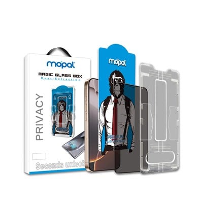 MOPAL iPhone 14 Pro Max Pratik Uygulama Aparatlı Hayalet Cam Ekran Koruyucu Privacy Magic Glass