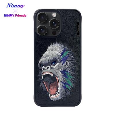 NIM iPhone 14 Pro Max 3D Suni Deri Üstüne Gerçek Nakış İşlemeli Dazzling 2.0 King Kong Silikon Kılıf
