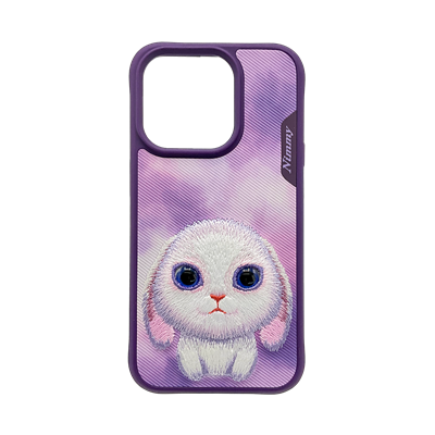 NIMMY iPhone 14 Pro 3D Gerçek Nakış İşlemeli Tavşan Kabartmalı Göz Detaylı Big Eyes Silikon Kılıf