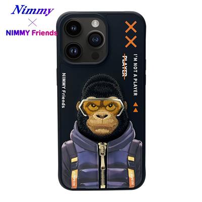 NIMMY iPhone 15 3D Gerçek Nakış İşleme Kabartmalı Ayıcık Fermuar Mont Gözlük Detaylı Cool Glasses 2.0 Gorilla Kılıf