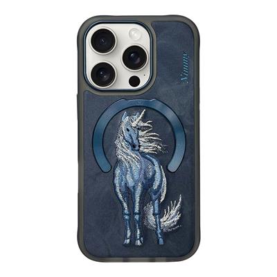 NIMMY iPhone 15 Pro Max 3D Gerçek Nakış işlemeli MagSafe Özellikli Fantasy Animal Unicorn Silikon Kılıf