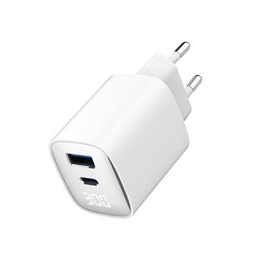 X-LEVELXC4047 30W 3A QC 3.0 PD Fast Hızlı USB-C / TYPE-C USB-A Çift Çıkışlı Ekranlı Şarj Aleti Adaptörü
