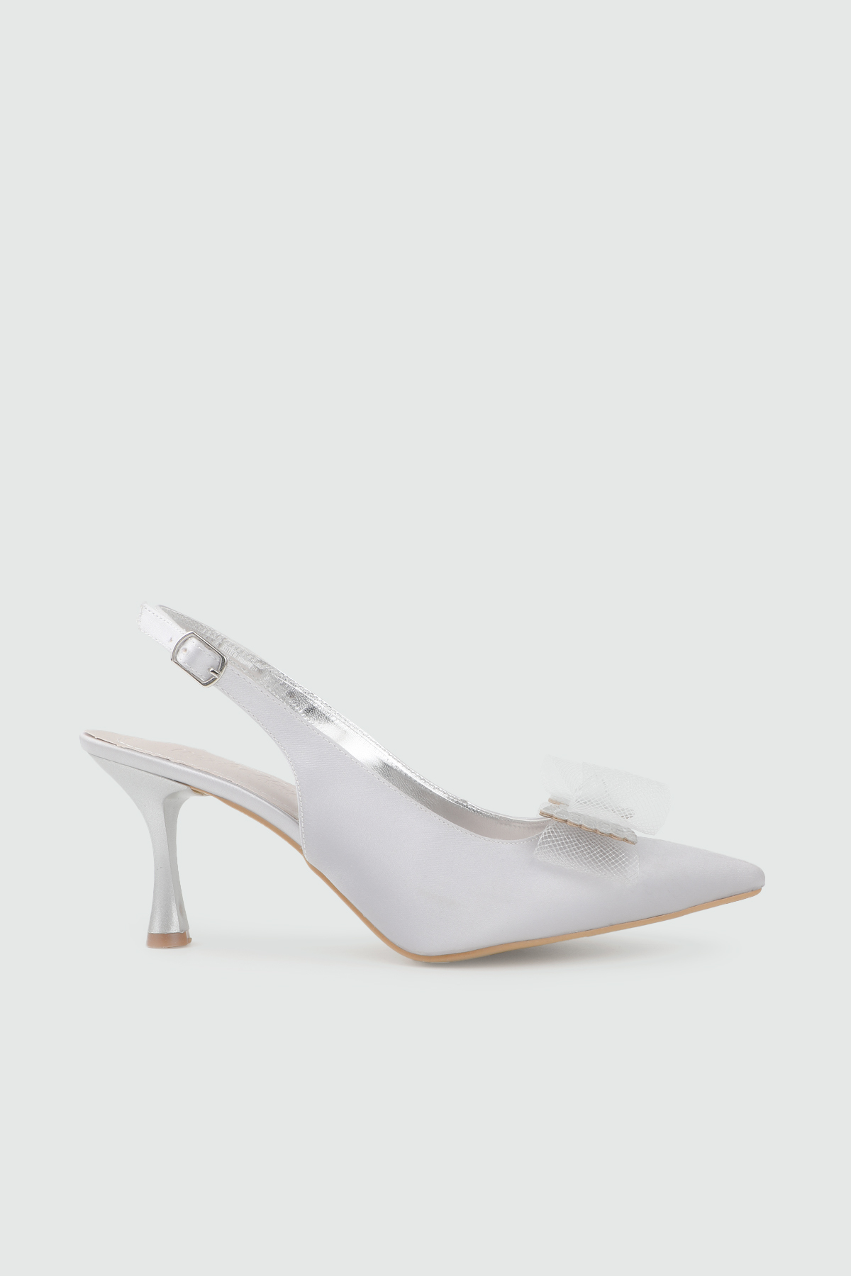 Arkası Açık Alçak Topuklu Fiyonk Detaylı Gümüş Saten Kadın Ayakkabı MY BELLA KRD-017 Kadın Abiye/Gece MyBella My Bella KRD-017 Kadın 26Y