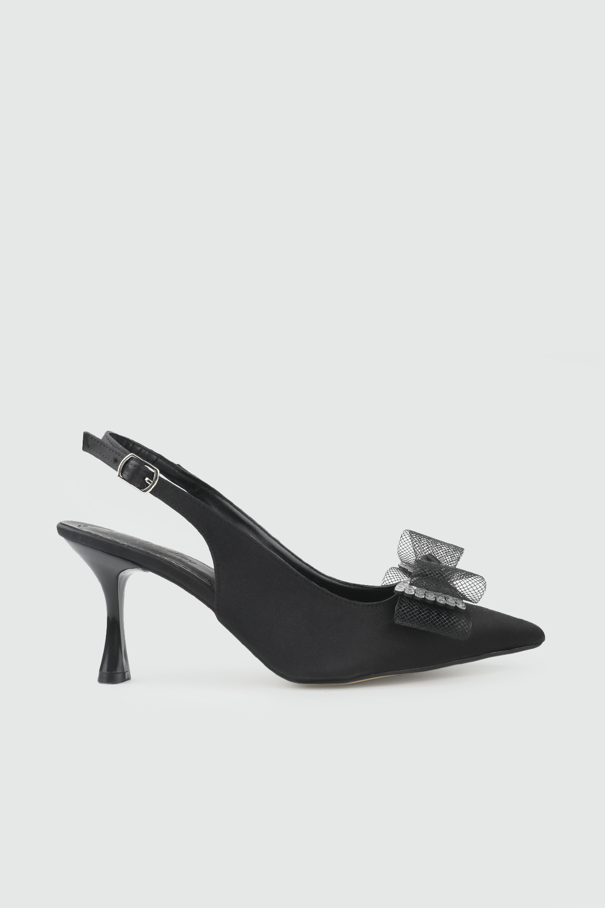 Arkası Açık Alçak Topuklu Fiyonk Detaylı Siyah Saten Kadın Ayakkabı MY BELLA KRD-017 Kadın Abiye/Gece MyBella My Bella KRD-017 Kadın 26Y