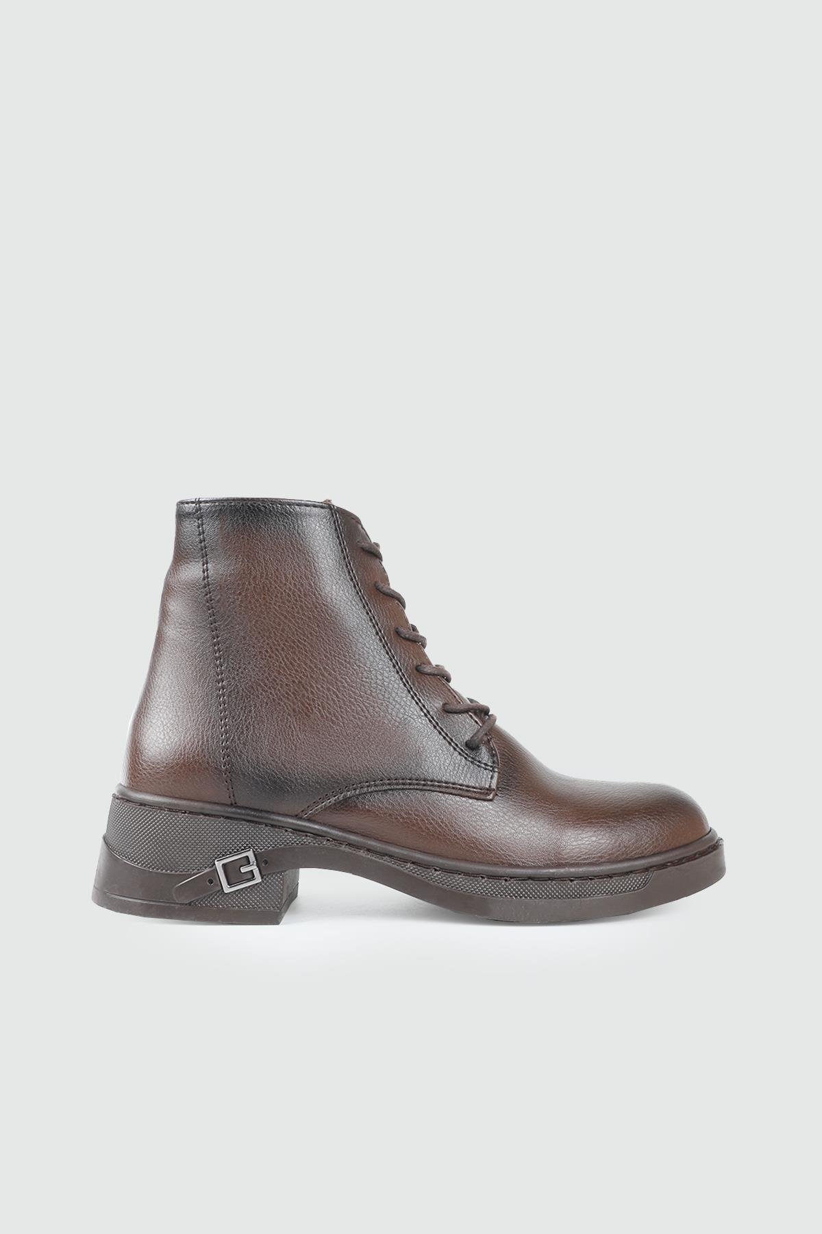 Bilek Boy Bağcıklı Kalın Topuk Kahve Kemer Detaylı Kadın Bot My Bella A-261 Kadın düz Sandalet MyBella My Bella A-261 Kadın 25K