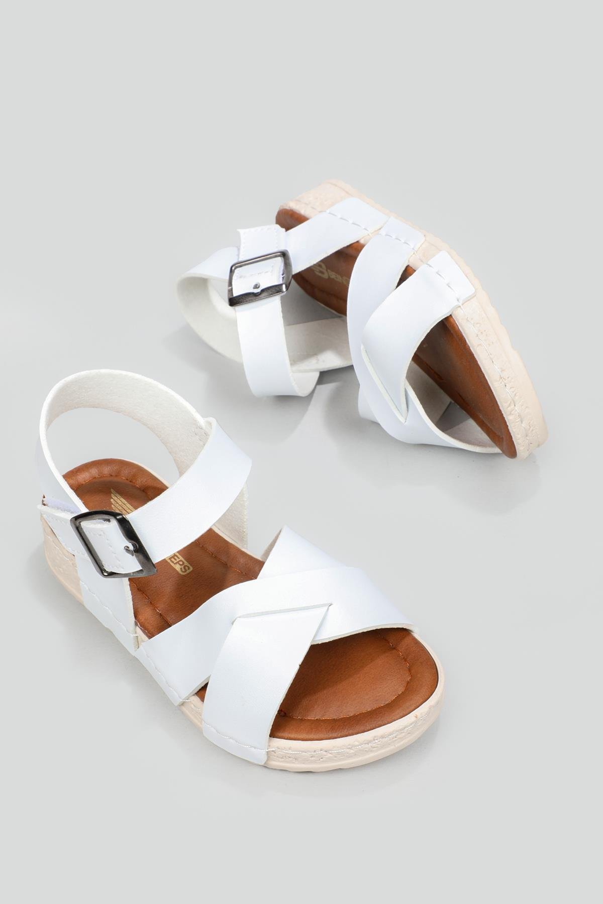 Çapraz Bantlı Cırtlı Beyaz Çocuk Sandalet 2400 Çocuk Sandalet Beınsteps Beinsteps 2400 22Y