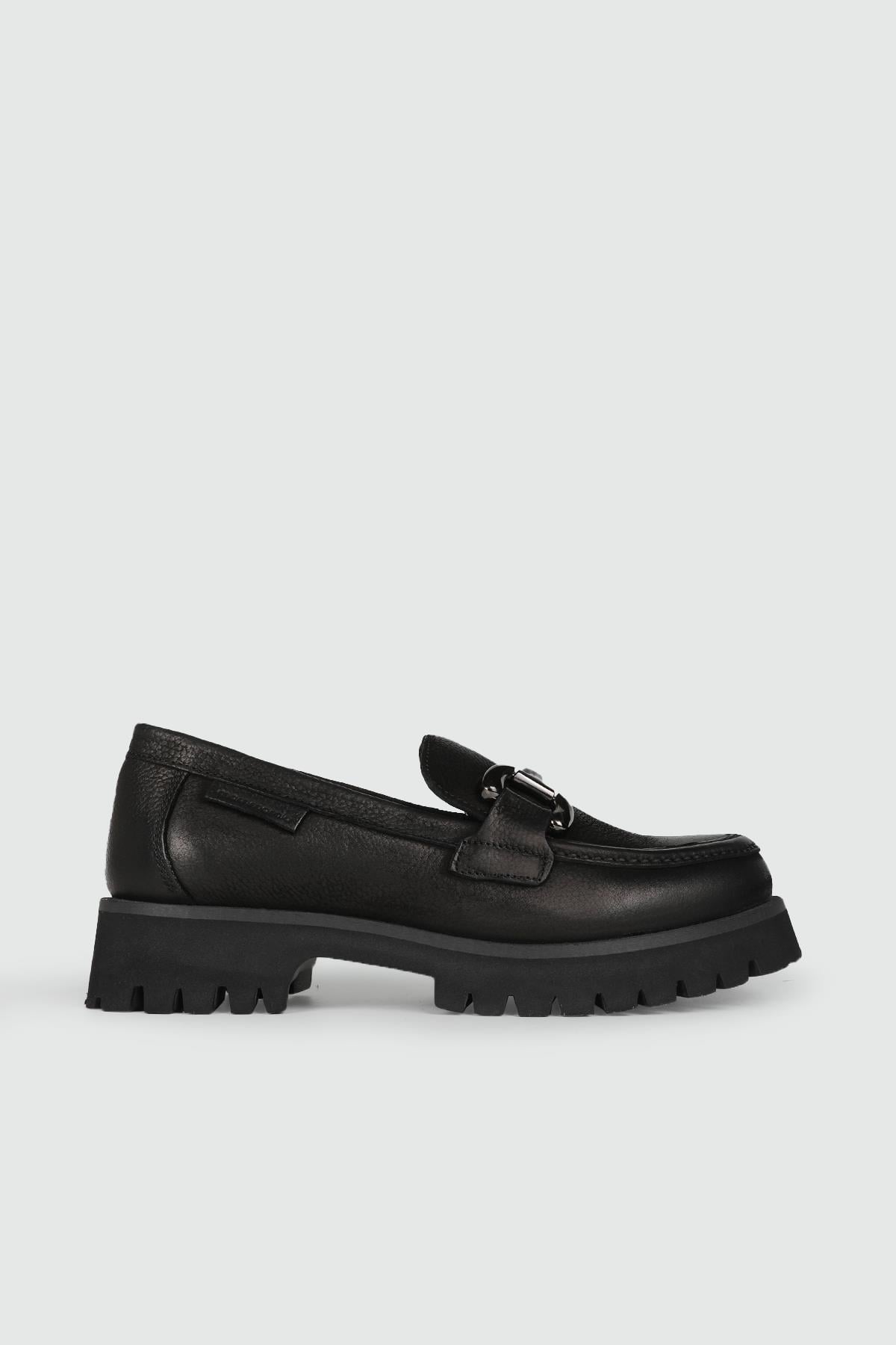 Deri Topuklu Ortopedik Siyah Nubuk Kadın Loafer 3175 Kadın Oxford (Günlük) Mammamia MAMMAMİA 3175 KADIN 24K