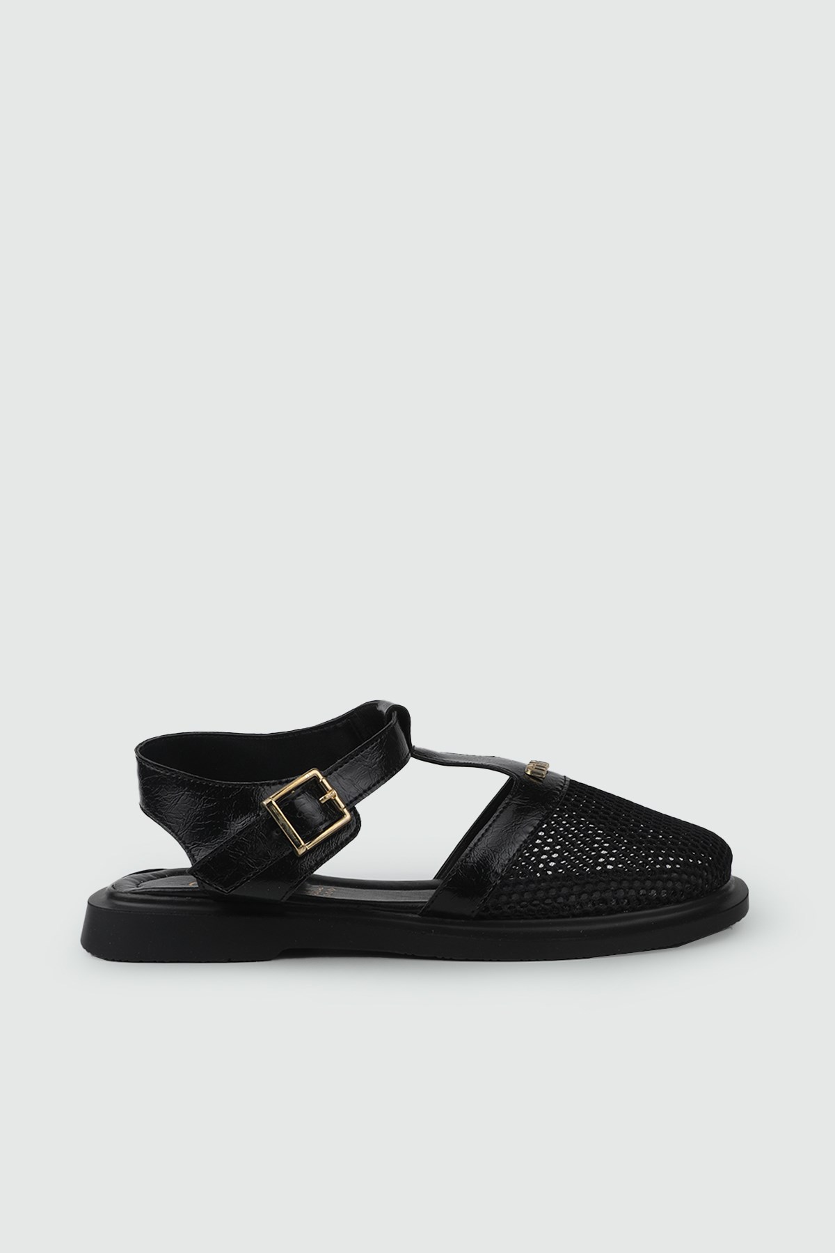 Fileli Toka Detaylı Sandalet Siyah Rustik Kadın Sandalet My Bella S-26520 Kadın Düz Sandalet MY BELLA My Bella S-26520 Kadın 26Y