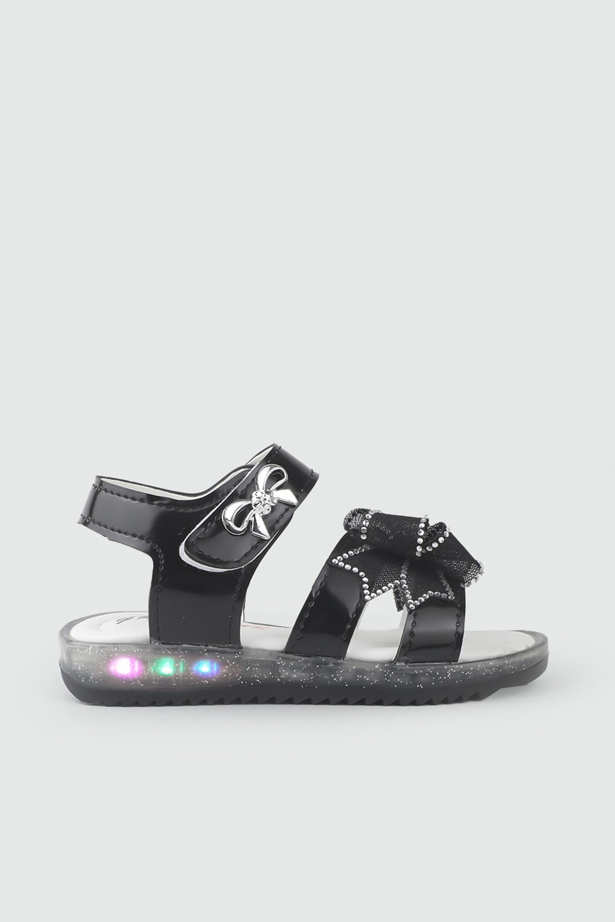 Günlük Rahat Siyah Işıklı Kurdele Detaylı Kız Çocuk Ayakkabı Minimoccs 104 PATİK Çocuk Sandalet Minimoccs Grosstar 1104 Patik 26Y