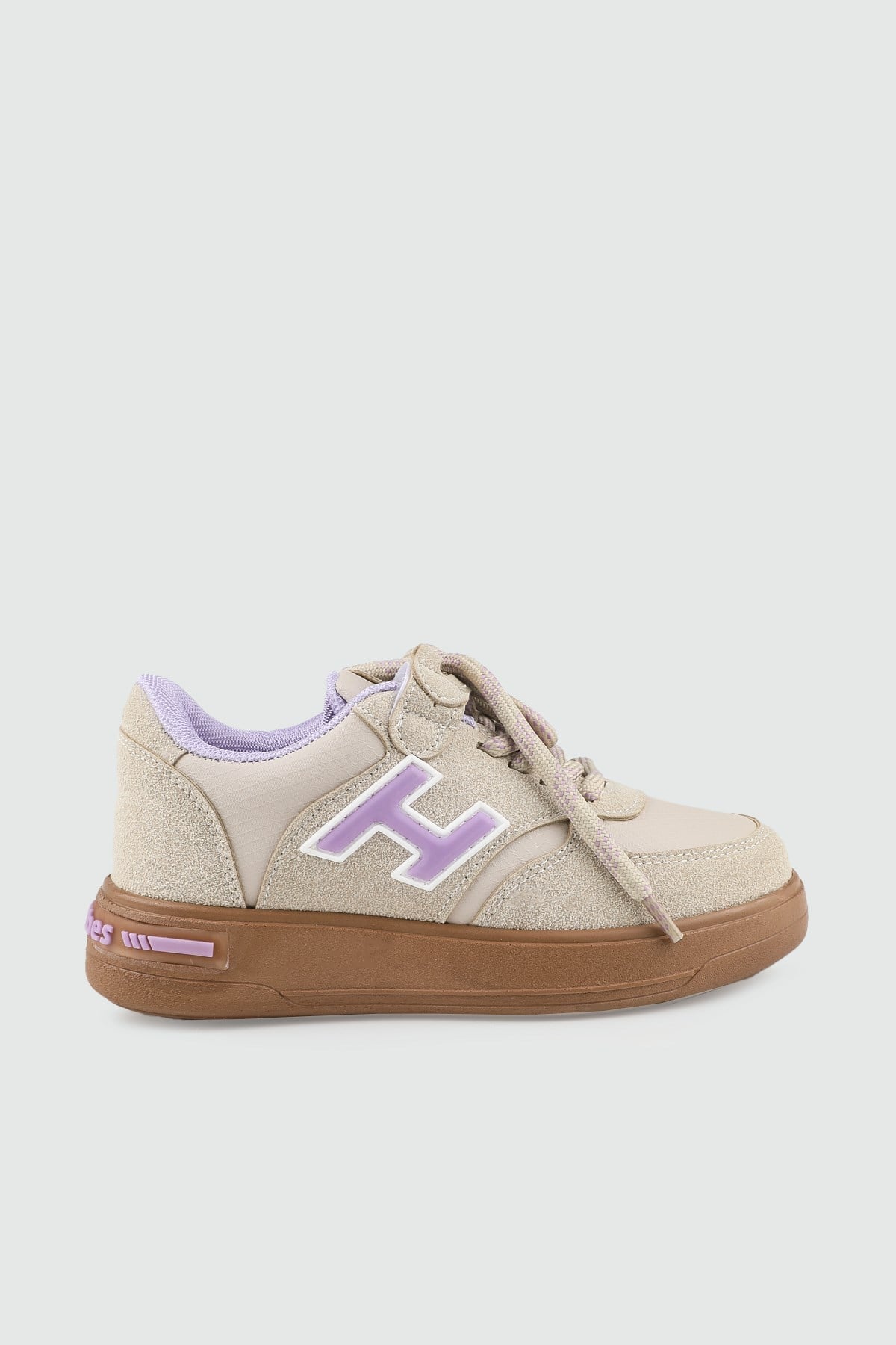 Hem Bağcıklı Hem Cırtlı Bej Lila Çocuk Günlük Spor Ayakkabı PROKİDS 5070 Çocuk Sneaker PROKİDS PROKİDS 5070 FİLET 26K